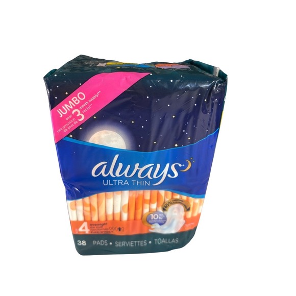 Always Ultra Thin Size 4 Overnight Pads with Flexi-Wings 38 Count 4 Packs 152 - Picture 2 of 3